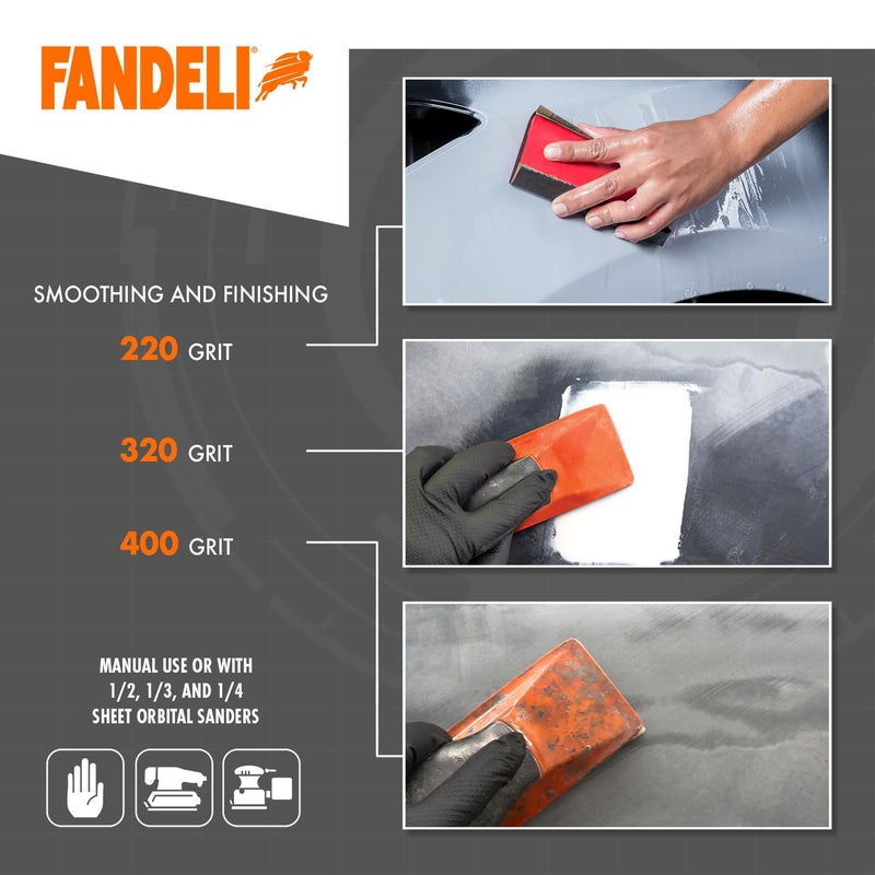 Fandeli | Waterproof Sandpaper | Assorted Grits (220, 320, 400) | 50 Sheets of 23 x 28 cm | Waterproof Car Sandpaper | Sanding Paint | Sanding Varnish - Image 4